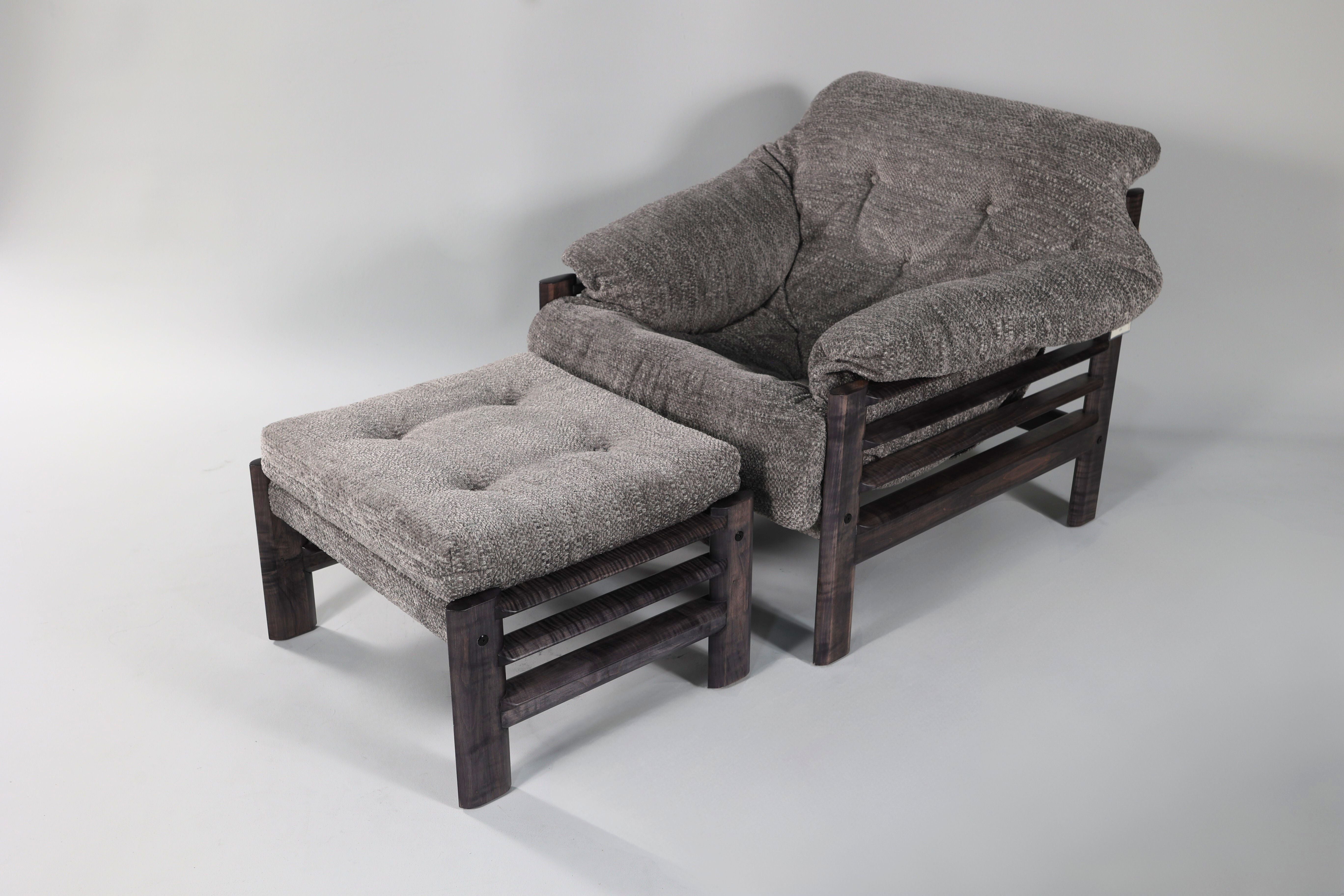 Chair & Ottoman – Oswalt Sterling with Tiger Maple Arms (Black) by Enrico Bartolini - product image 3 for Resin Society