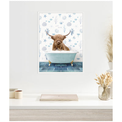 Sylvie Highland Cow in Under the Sea Bathtub Framed Canvas by Amy Peterson