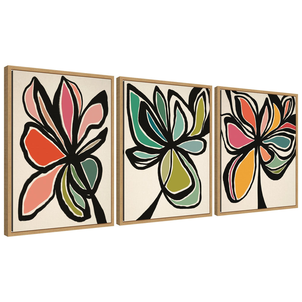 Sylvie Midnight Floral 1, 2 and 3 framed canvas art set featuring abstract floral designs in floating polystyrene frames