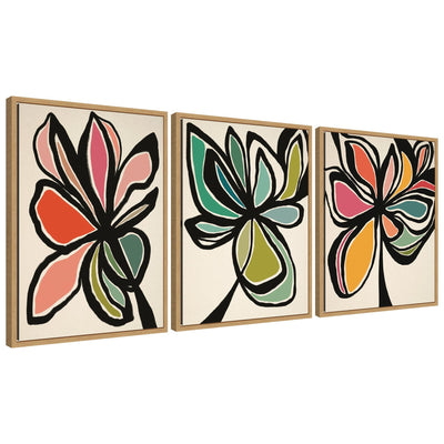 Sylvie Midnight Floral 1, 2 and 3 framed canvas art set featuring abstract floral designs in floating polystyrene frames