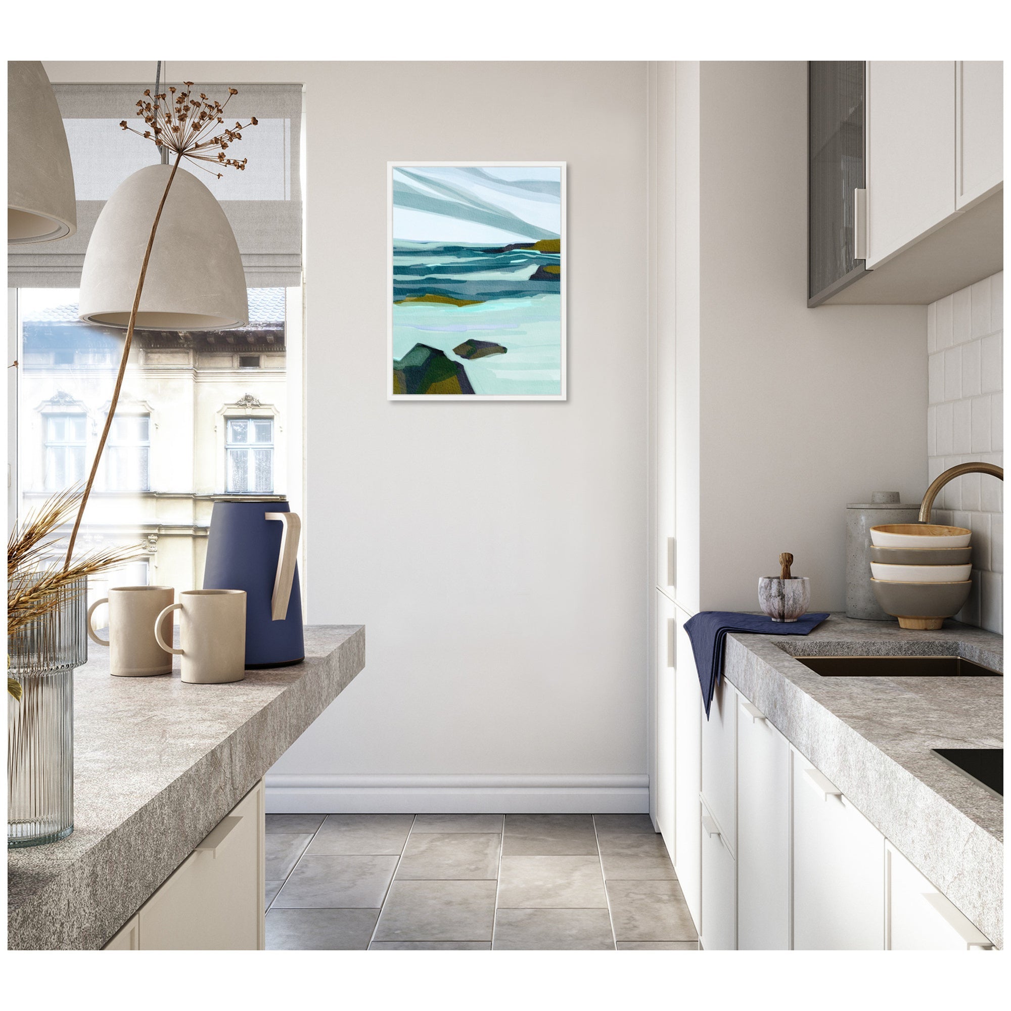 Sylvie Ocean Breeze Framed Canvas by Nikita Jariwala