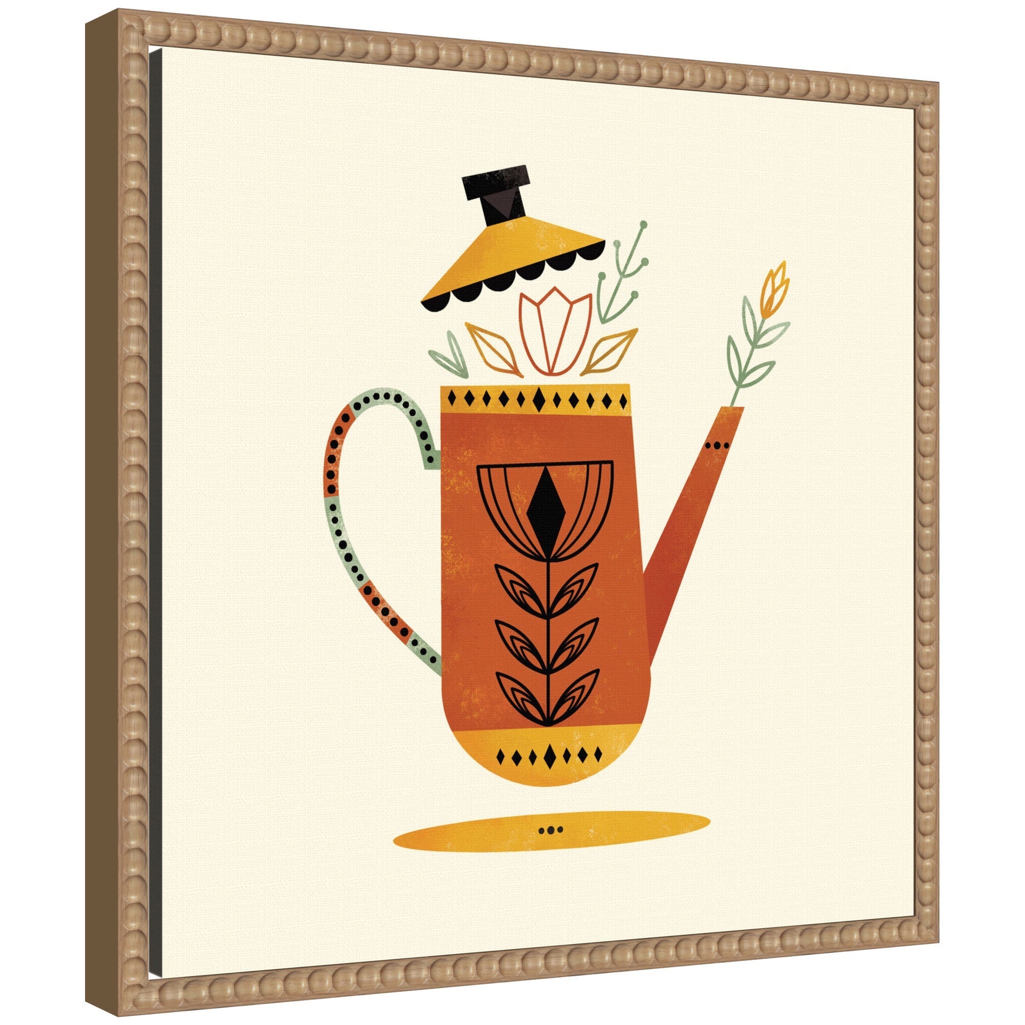Sylvie Orange Kettle abstract framed canvas art by Amber Leaders with vintage beaded polystyrene frame