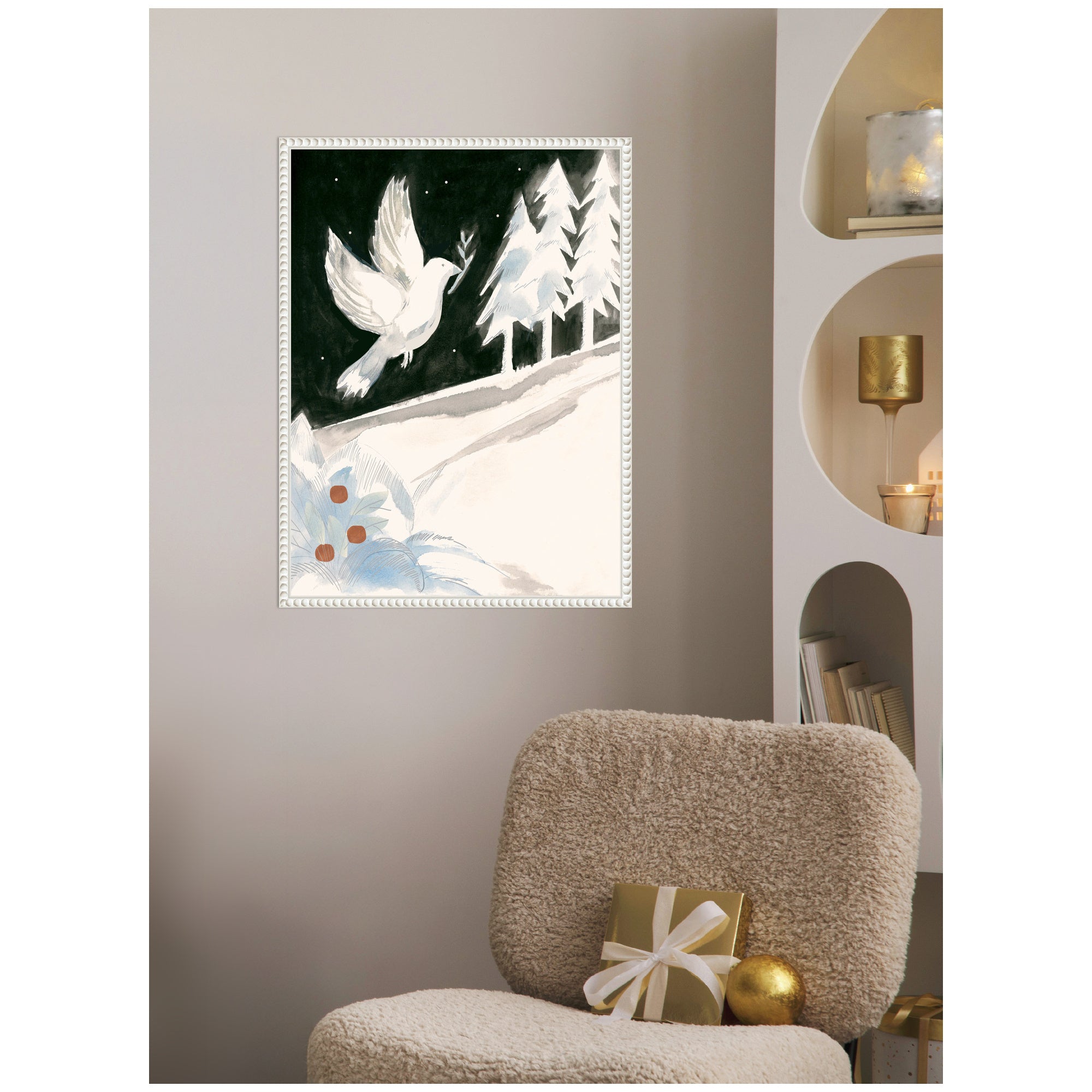 Sylvie Beaded Peace Dove Framed Canvas by Teju Reval