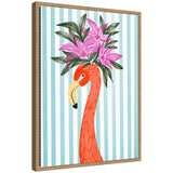 Sylvie Flamingo art printed on framed canvas showing a flamingo with a vintage beaded frame