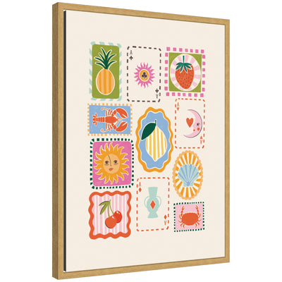 Storytelling Shores framed canvas wall art print by Aislinn Simmonds Duchess Plum in Sylvie bright gold frame