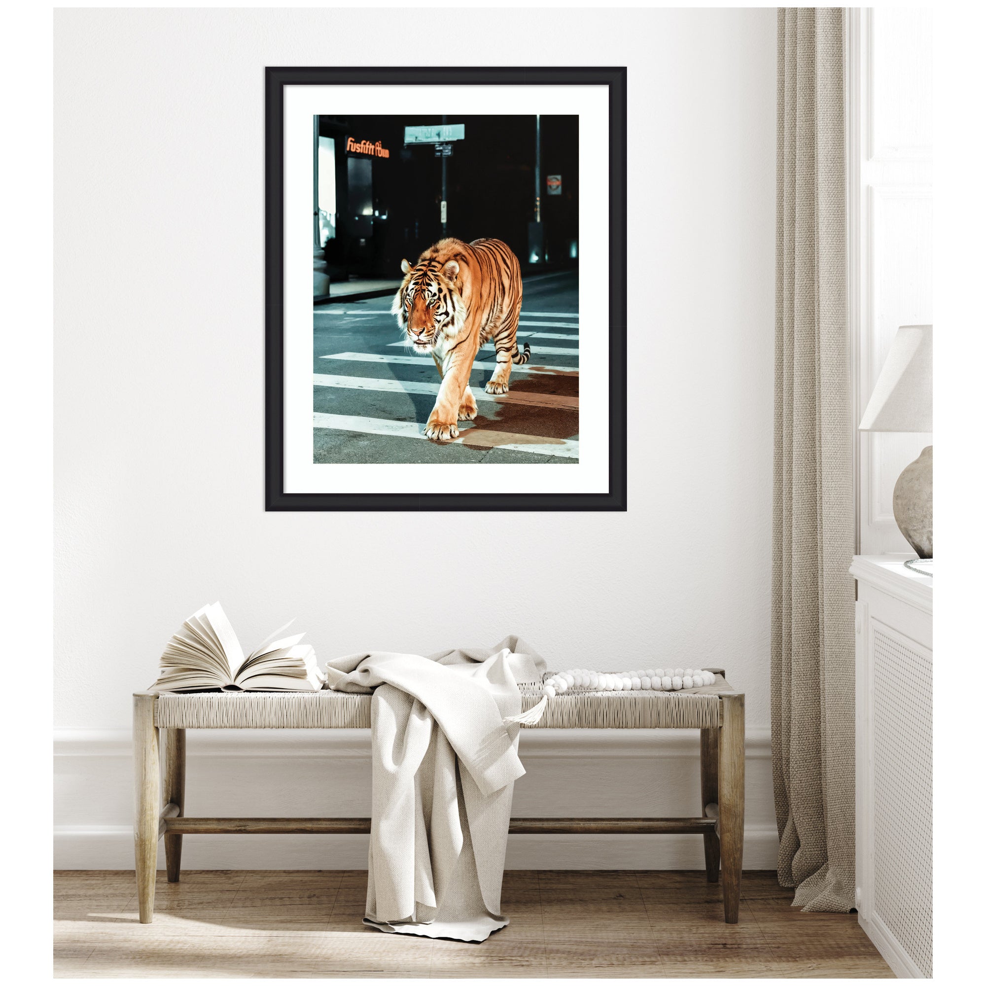 Framed Art Tiger in the City at Night 2 by Michael Schauer