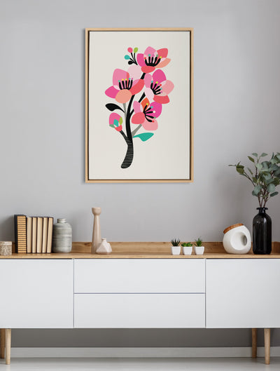 Sylvie Mid Century Modern Cherry Blossoms Framed Canvas