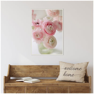 Sylvie Delicate Pink Ranunculus Flower Bouquet Framed Canvas by Kristy Campbell