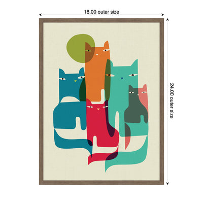 Sylvie Retro Cats Under The Moon Framed Canvas by Rachel Lee