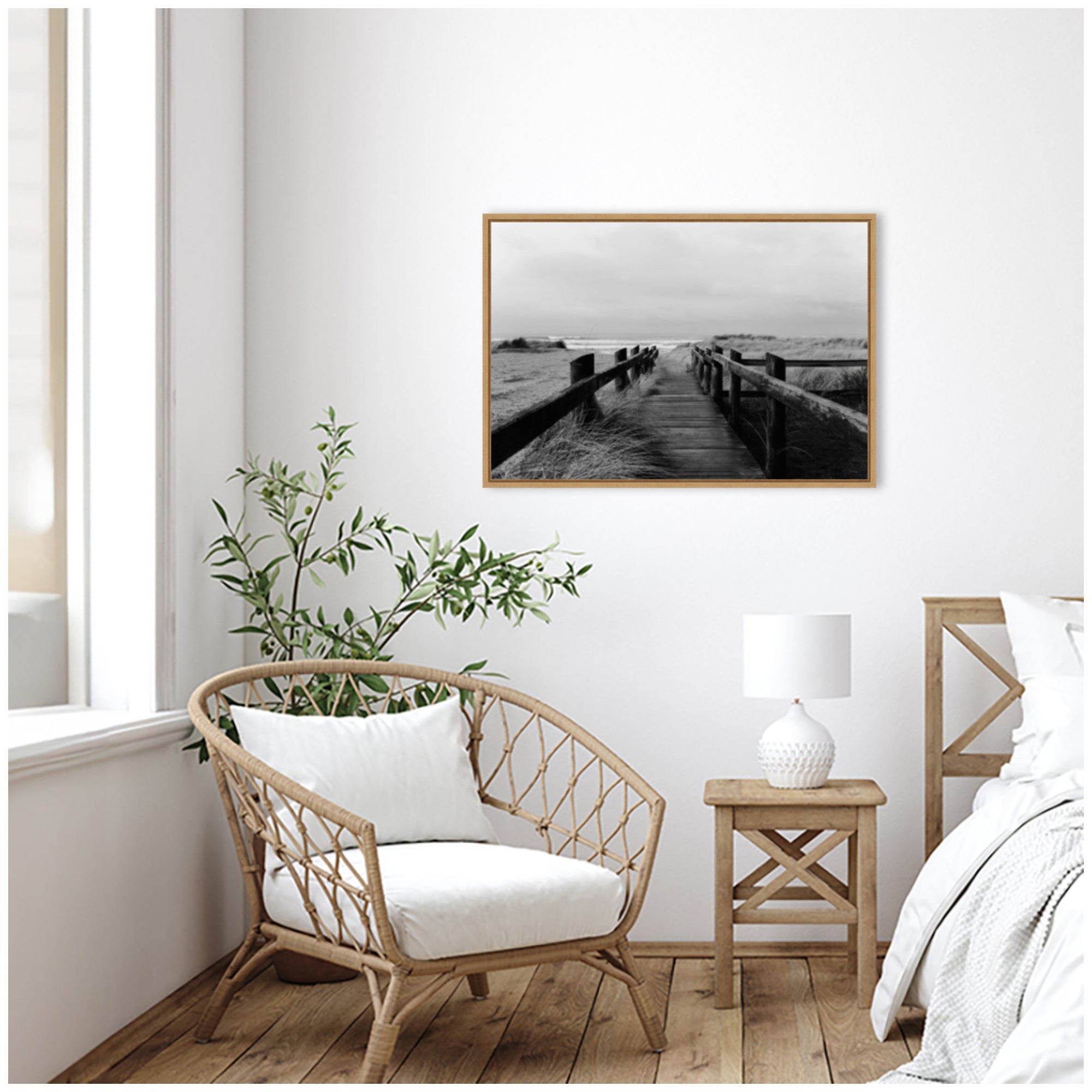 Sylvie Coastal Beach Boardwalk Black and White Framed Canvas by Patricia Hasz