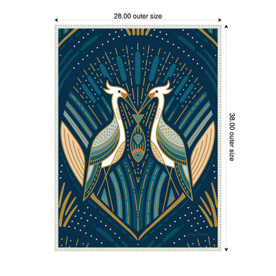 Sylvie Art Deco Herons Blue Framed Canvas by Carey Copeland