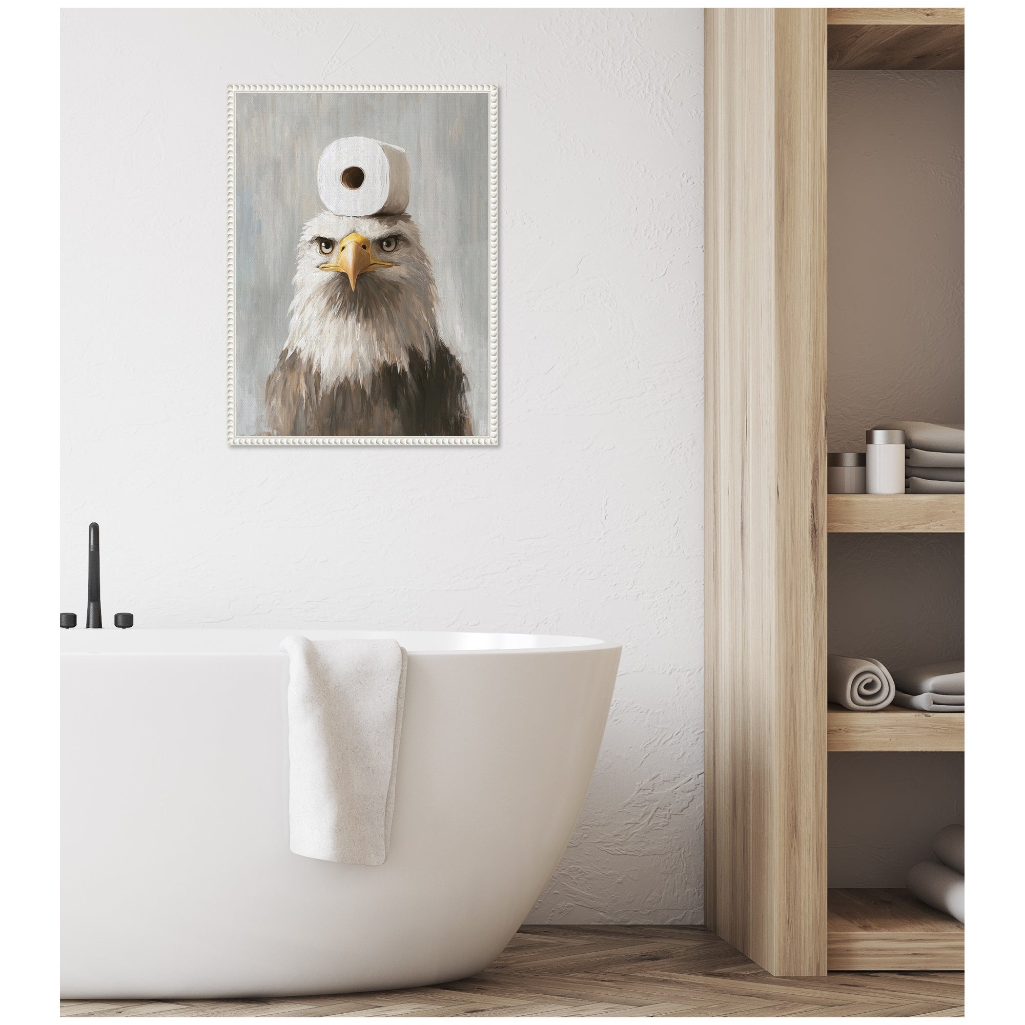 Sylvie Toilet Paper Roll on Bald Eagles Head Bathroom Art Framed Canvas