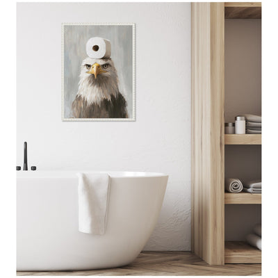 Sylvie Toilet Paper Roll on Bald Eagles Head Bathroom Art Framed Canvas