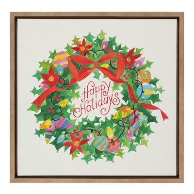 Sylvie Xmas Wreath Happy Holidays Framed Canvas by Shannon Snow