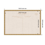 Rectangular framed linen fabric pinboard resembling a vintage postcard with outer dimensions 38 by 26 and inner pinboard area 36 by 24 inches