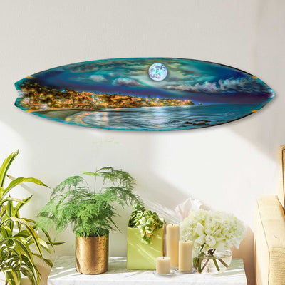 Surfboard Coastal Wall Art - Full Moon Night Wall Art by G. DeBrekht