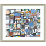 Framed Art Newsprint Horizontal featuring colorful geometric rectangles by Leah Nadeau in Florence Silver frame