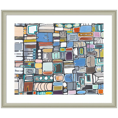 Framed Art Newsprint Horizontal featuring colorful geometric rectangles by Leah Nadeau in Florence Silver frame