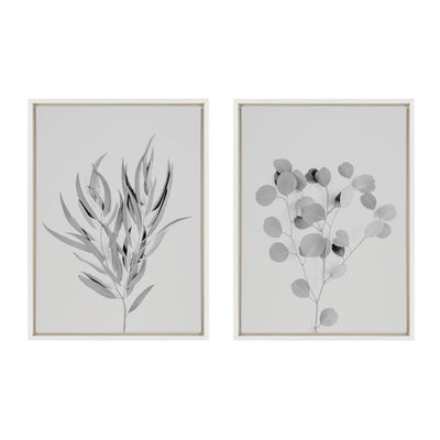 Sylvie Neutral Botanical 1 and 2 Soft White Framed Canvas by kateandlaurel - product image 2 for Resin Society