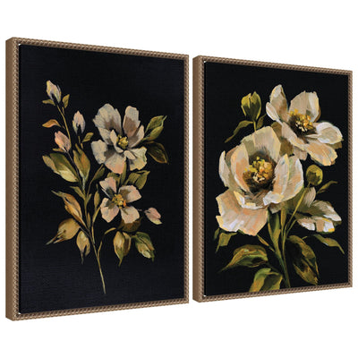Sylvie Beaded Moody Floral 7 and 8 framed canvas art set featuring floral imagery and vintage beaded polystyrene frame