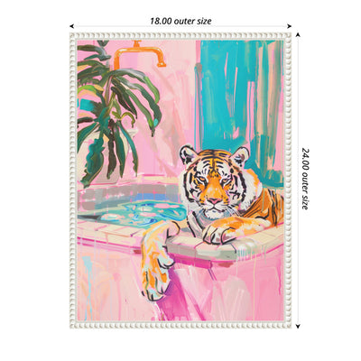 Sylvie Tiger Bathtub Vibrant Dopamine Decor Framed Canvas by kateandlaurel - product image 2 for Resin Society