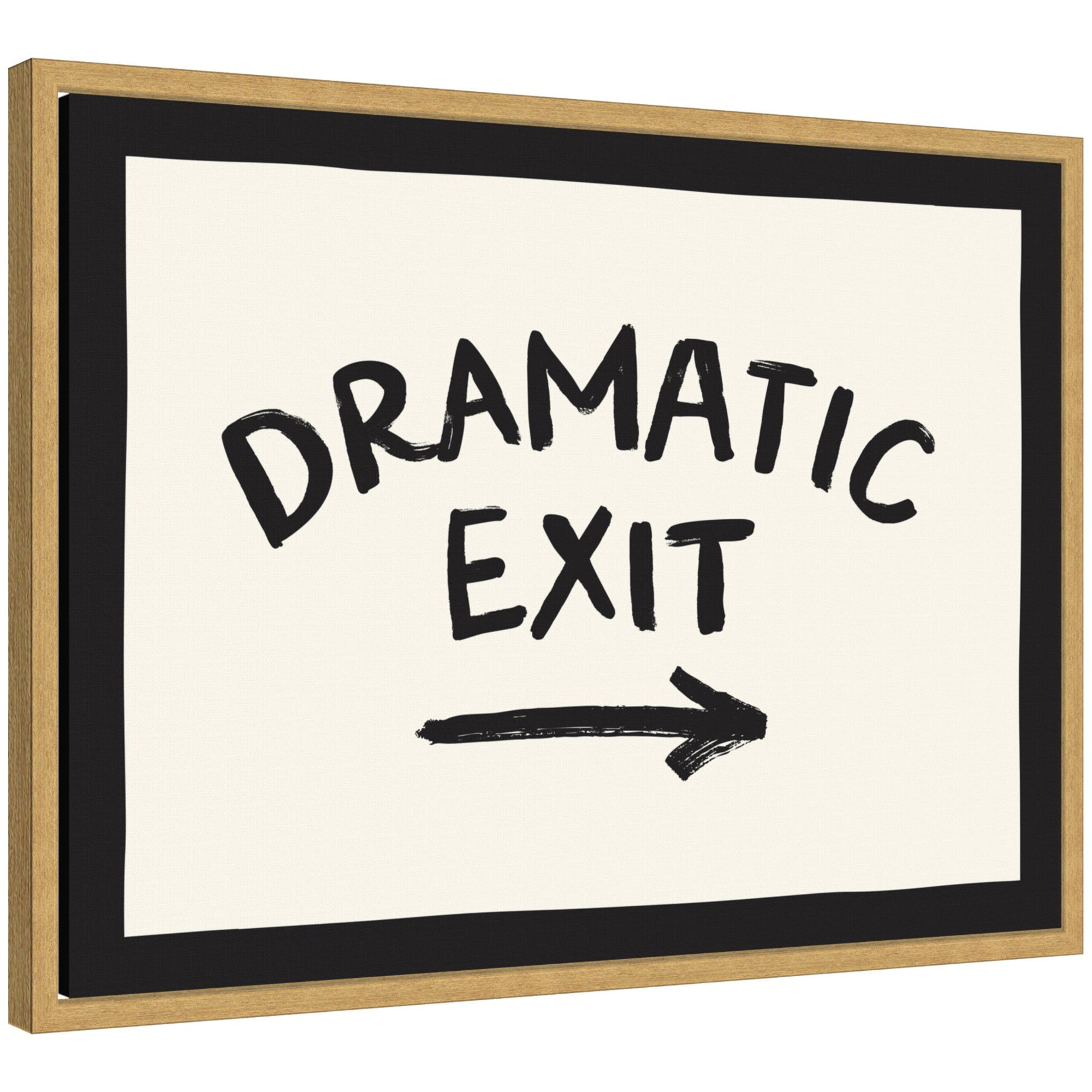Dramatic Exit Entryway Sign by Lucky Guava framed canvas wall art print with bright gold text in Sylvie frame