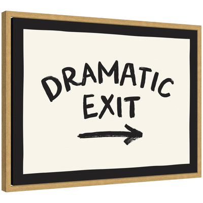 Dramatic Exit Entryway Sign by Lucky Guava framed canvas wall art print with bright gold text in Sylvie frame