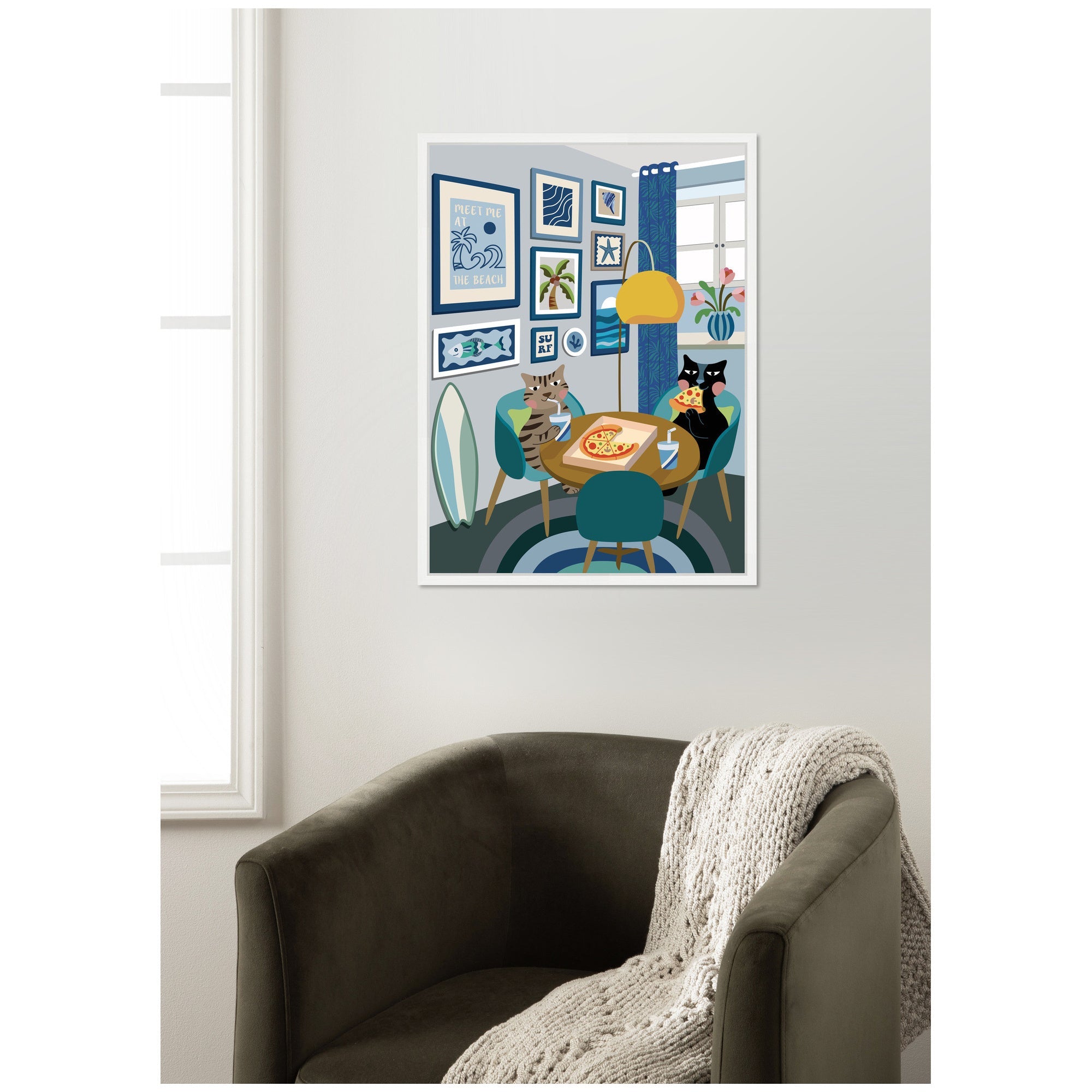 Pizza Cats by Rachel Lee 3 Birdies Studio Framed Canvas Wall Art Print