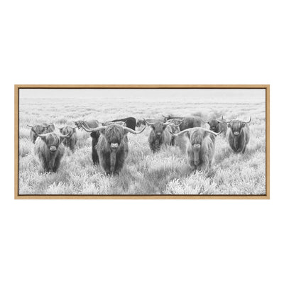 Sylvie Herd of Highland Cows Black and White Framed Canvas by The