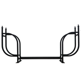 Woodhaven 9 ft Courtyard Firewood Rack with seasoning cover holding stacked firewood outdoors
