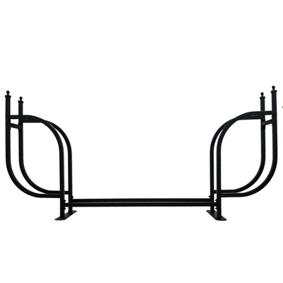 Woodhaven 9 ft Courtyard Firewood Rack with seasoning cover holding stacked firewood outdoors