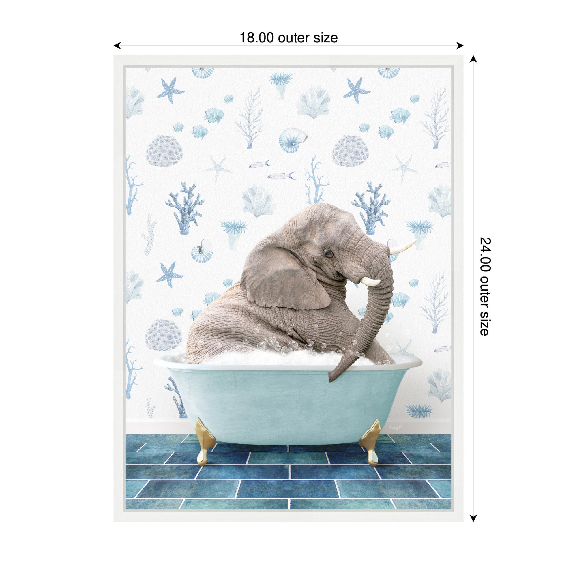 Sylvie Young Elephant in Under the Sea Bathtub Framed Canvas by Amy Peterson