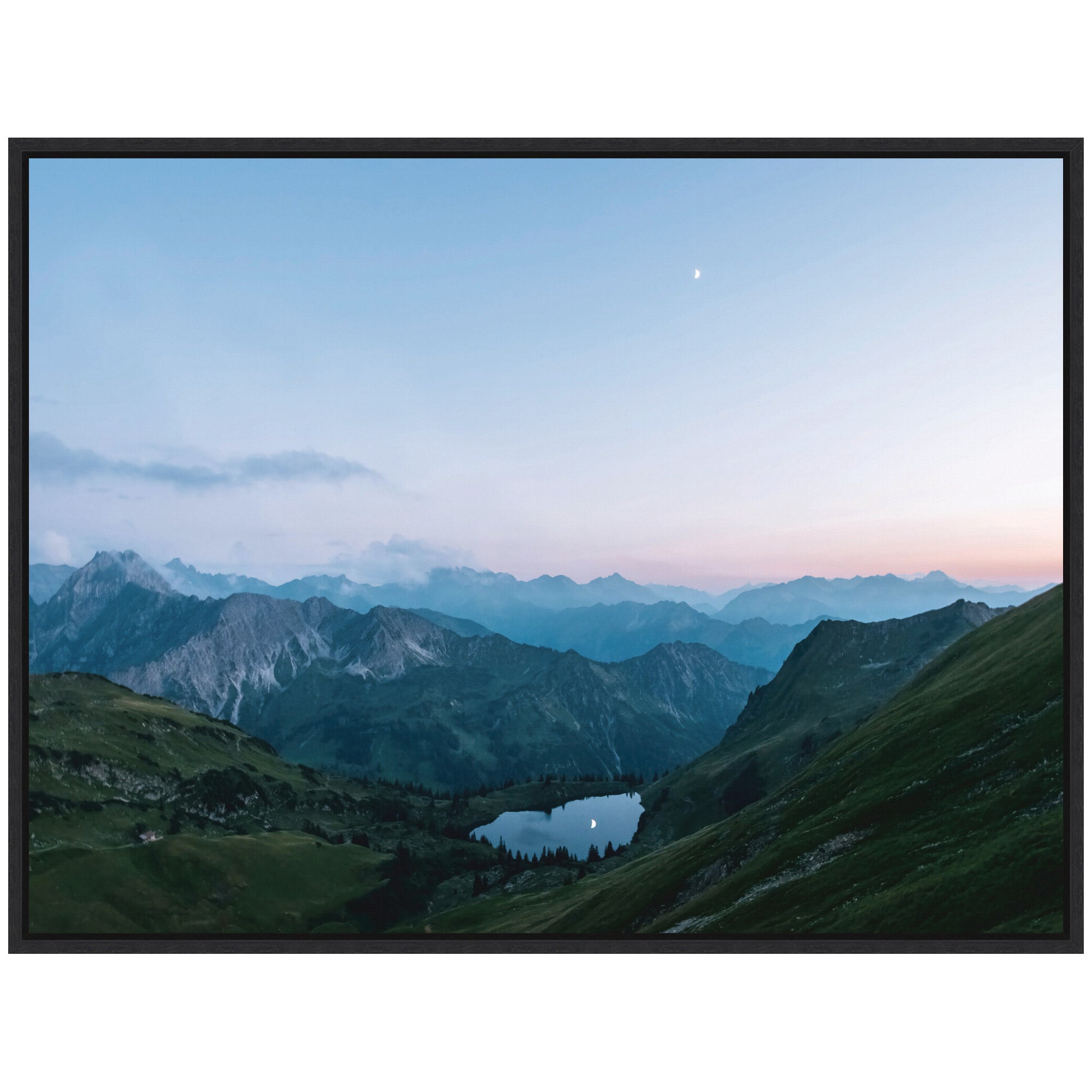 Sylvie Moonrise over the Mountain Lake in the German Alps Framed Canvas by Michael Schauer