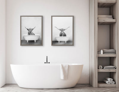 Blake Highland Cow in the Tub BW Framed Printed Glass by kateandlaurel - product image 6 for Resin Society