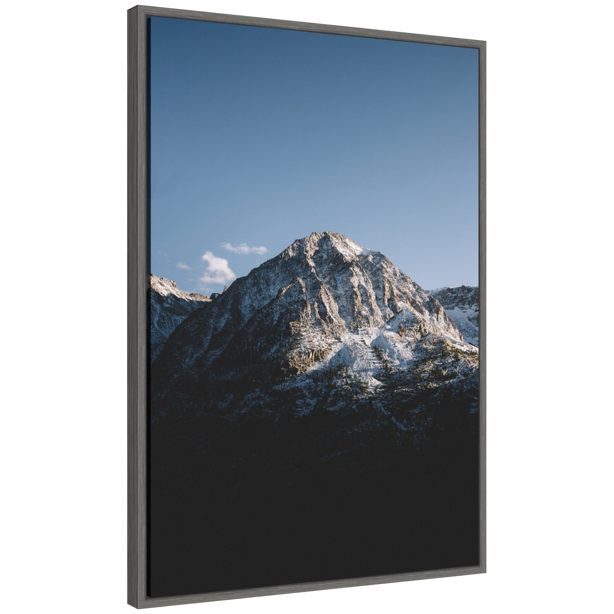 Framed canvas art titled 'Sylvie Yosemite Mountain Landscape' by Patricia Hasz, showing a mountain landscape with trees in a modern polystyrene frame.
