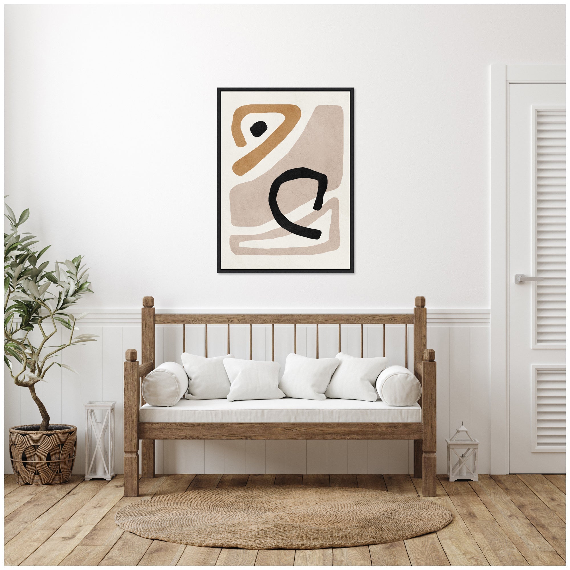 Sylvie Neutral Abstract 1 Minimal Modern Art Framed Canvas by July Art Prints