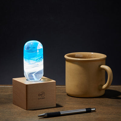 EP Light Blue Decorative Resin LED Lamp with wooden base