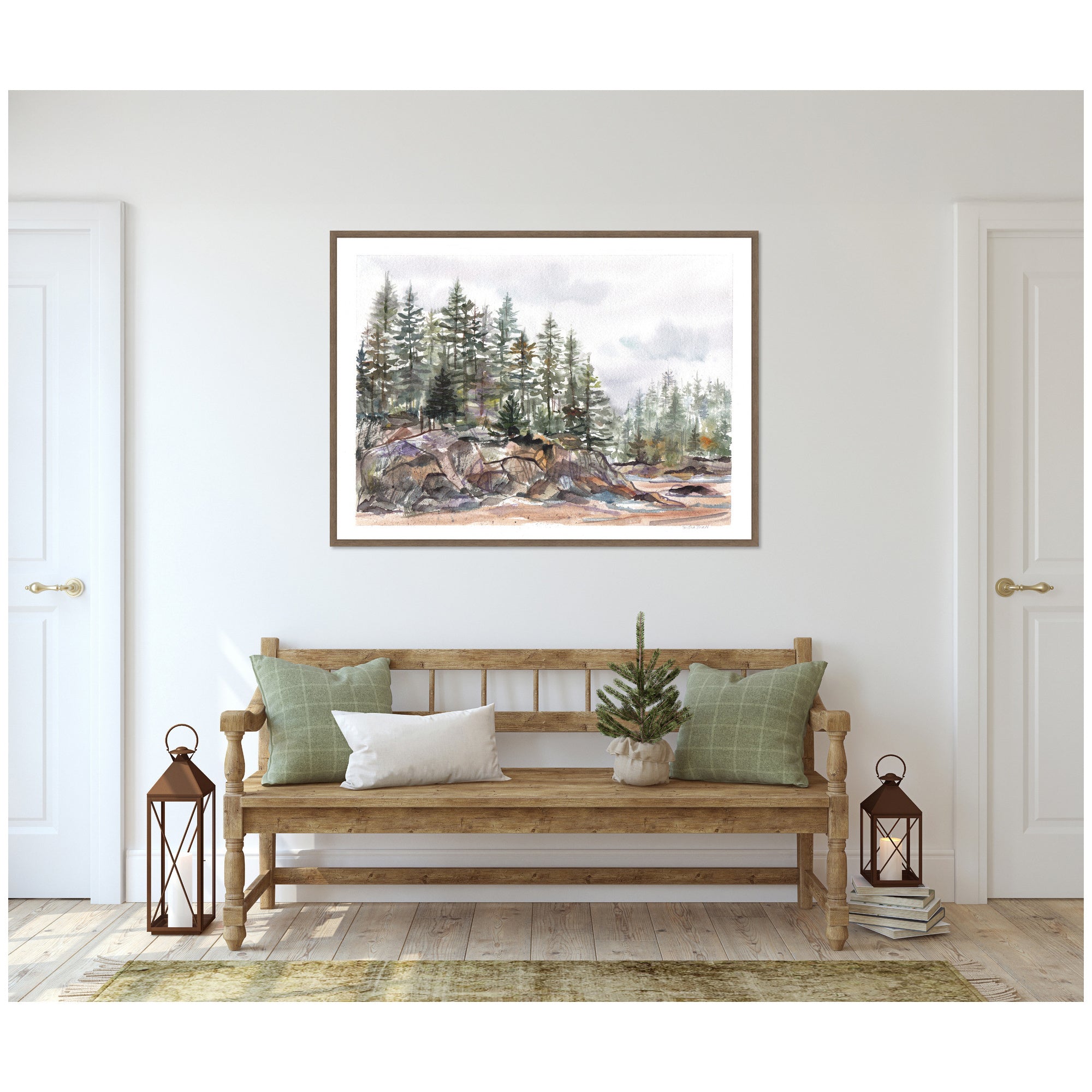 Sylvie Framed Canvas Pine Trees on Rocky Coast by Patricia Shaw