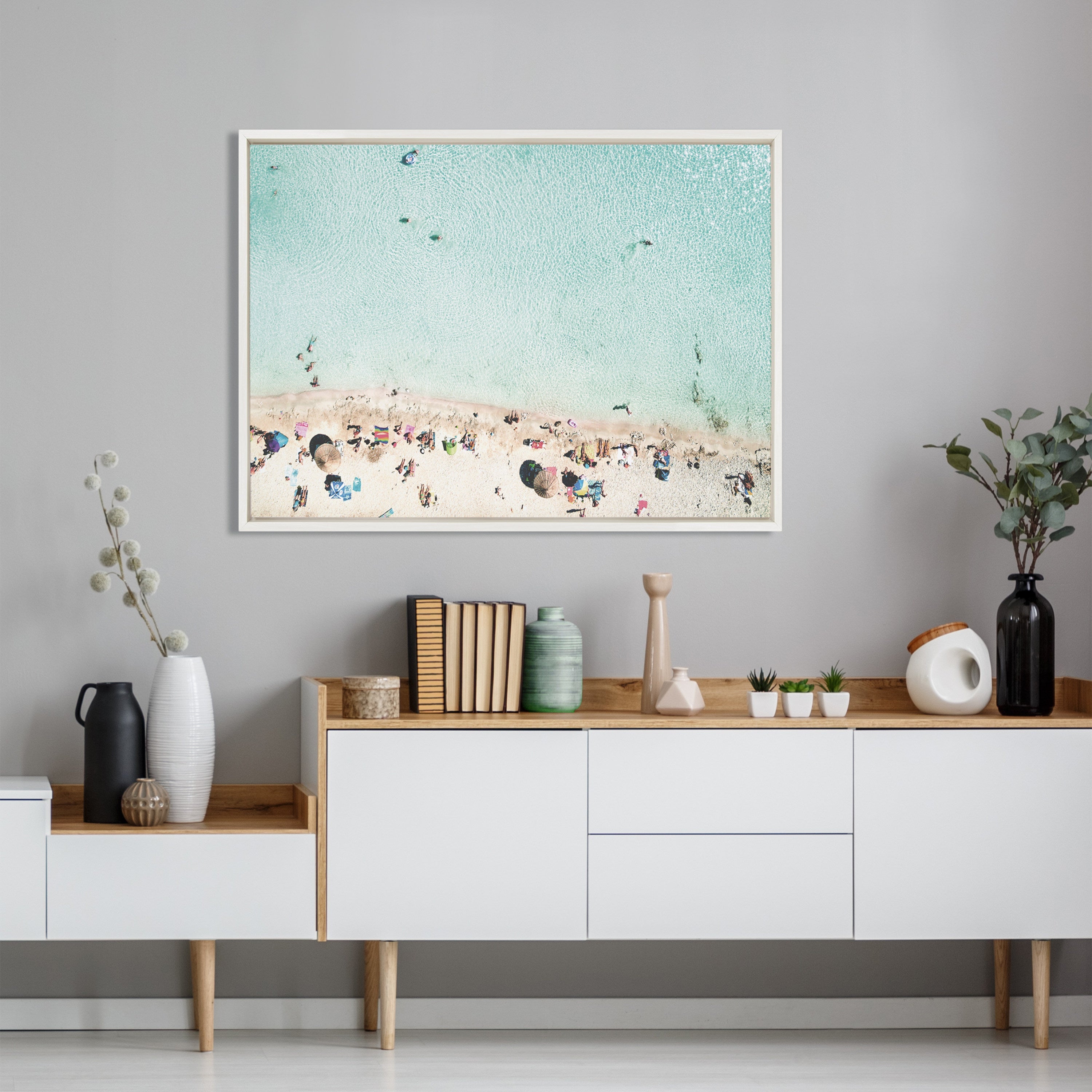 Sylvie Turquoise Beach from Above Framed Canvas