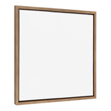Square blank white canvas with a simple, medium brown wooden frame viewed at a slight angle against a white background