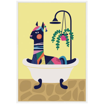 Sylvie Modern Yellow Llama in Bathtub Framed Canvas by Rachel Lee