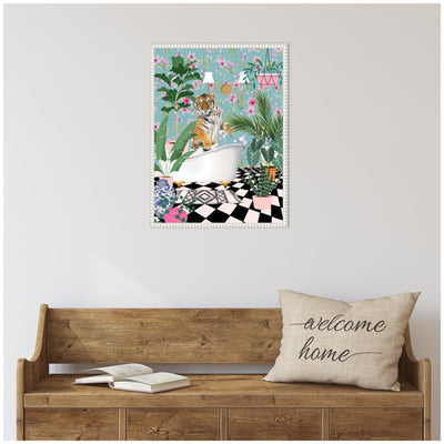 Sylvie Beaded Maximalist Tiger Bath Framed Canvas by Honey Island Studio