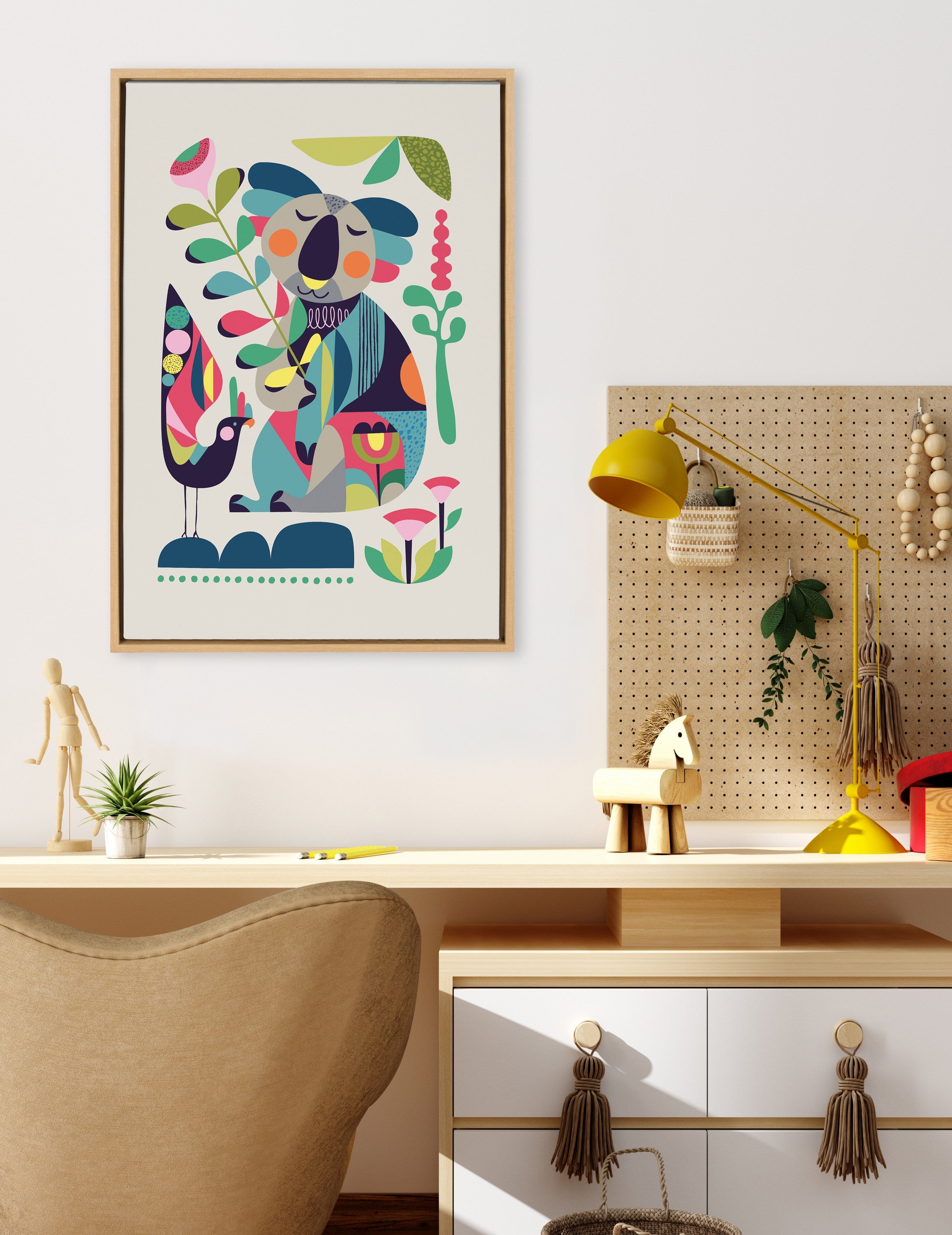Sylvie Mid Century Modern Koala Framed Canvas