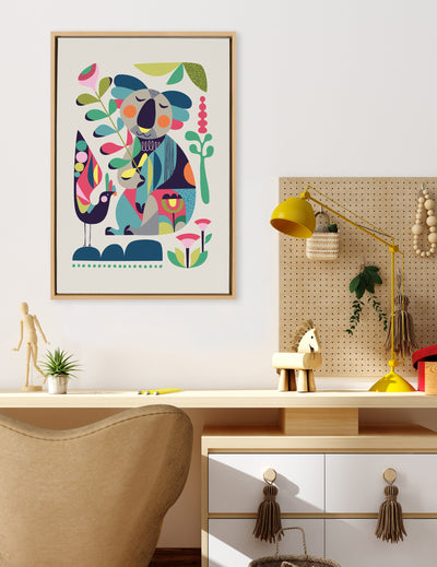 Sylvie Mid Century Modern Koala Framed Canvas