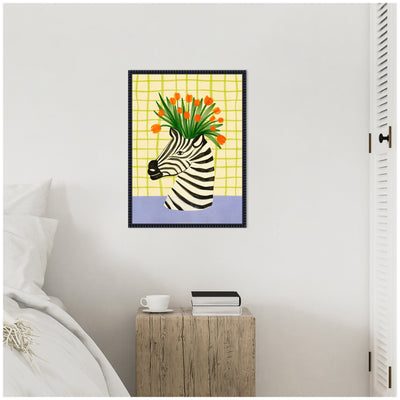 Sylvie Zebra Vase Framed Canvas by Nikita Jariwala
