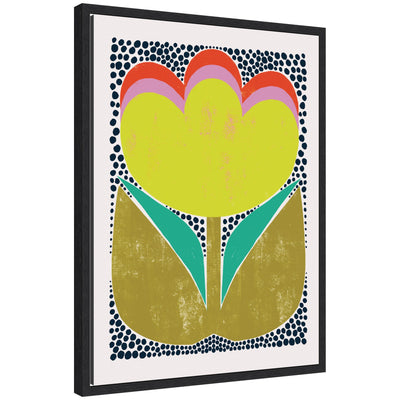 Framed canvas wall art print titled 'Triple Bloom' by Hannah Beisang showing layered floral design in black frame