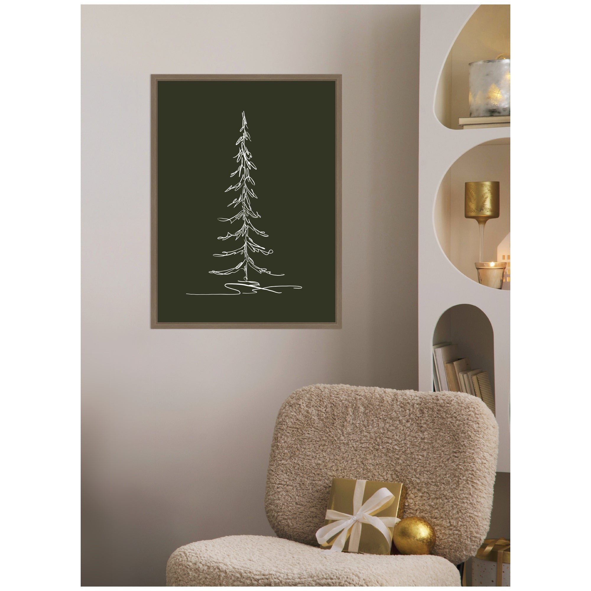 Sylvie Framed Canvas Minimalist Evergreen Trees Sketch 1 Green