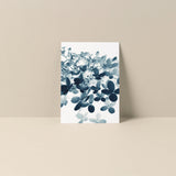 Cyan Hydrangea #1 blank notecard showing blue hydrangea flowers on smooth matte card stock