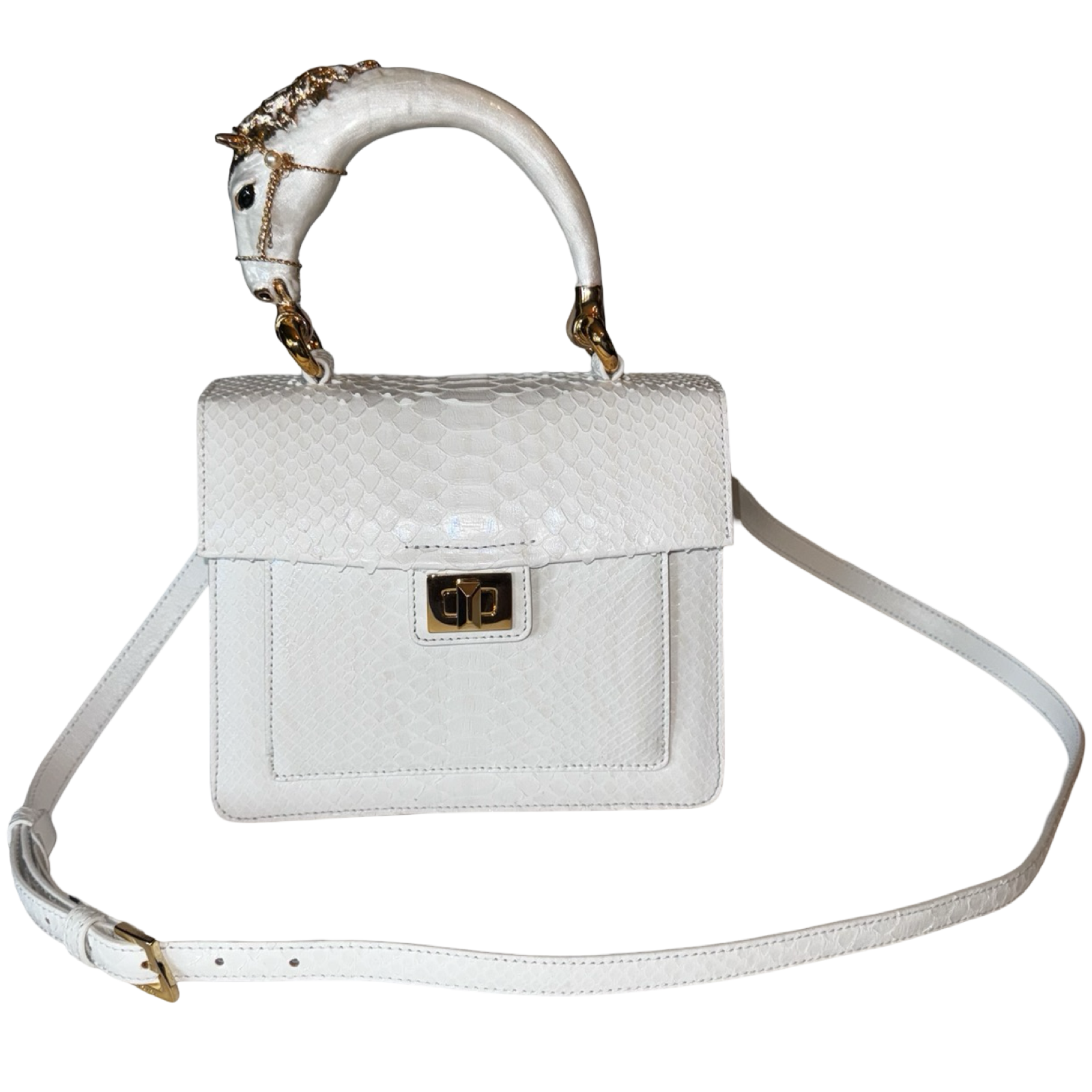 Cosmo Horse Handle Handbag In Iridescent White Python by Allysa Payne Beverly Hills - product image 3 for Resin Society