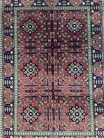 Hand-Knotted Bukharayi Rug – Brown 59” x 40” | Traditional Afghani Wool Rug